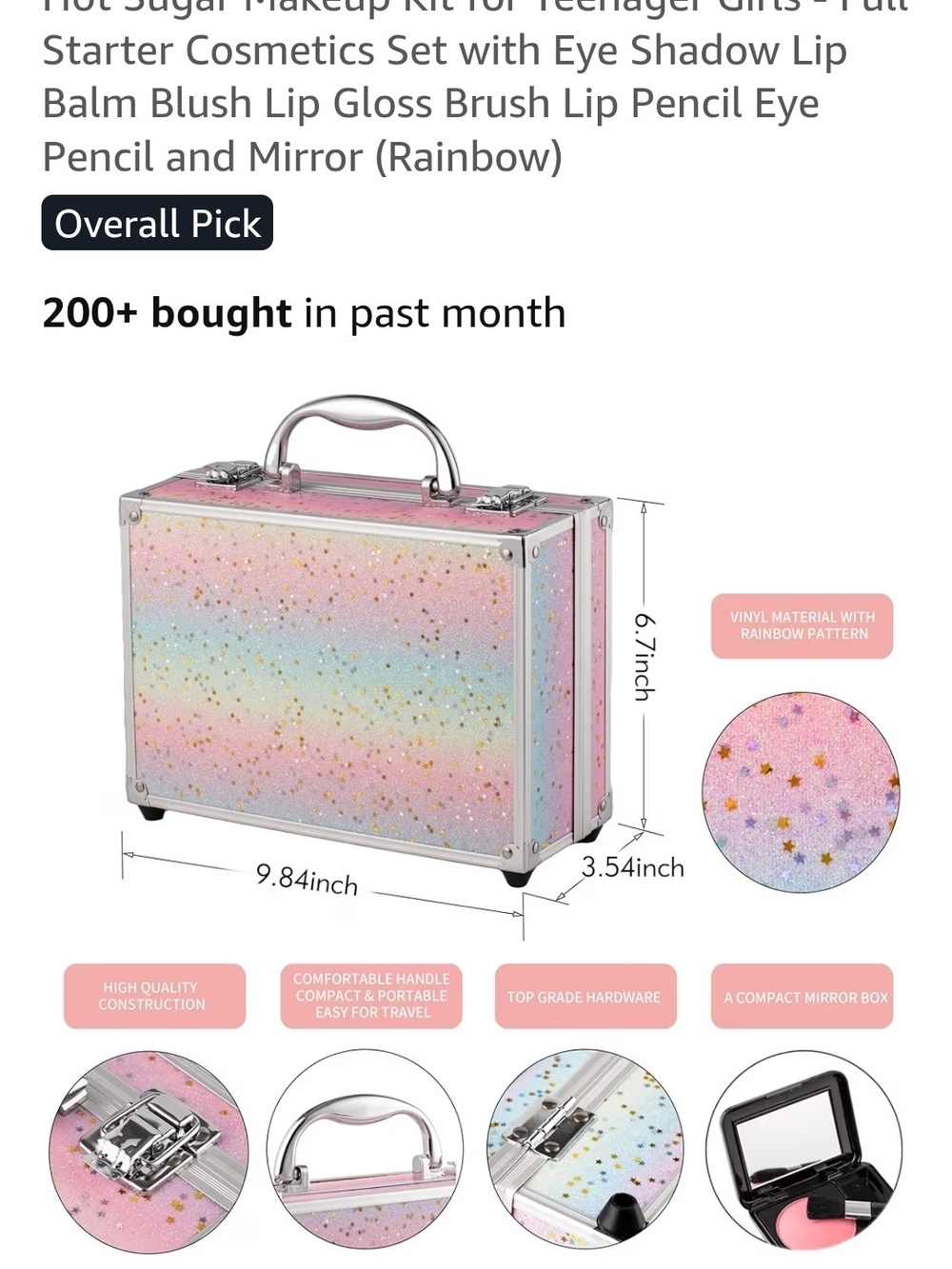 Sparkle Rainbow Makeup Case - Pink Multi-Color Carrying Cosmetic Organizer